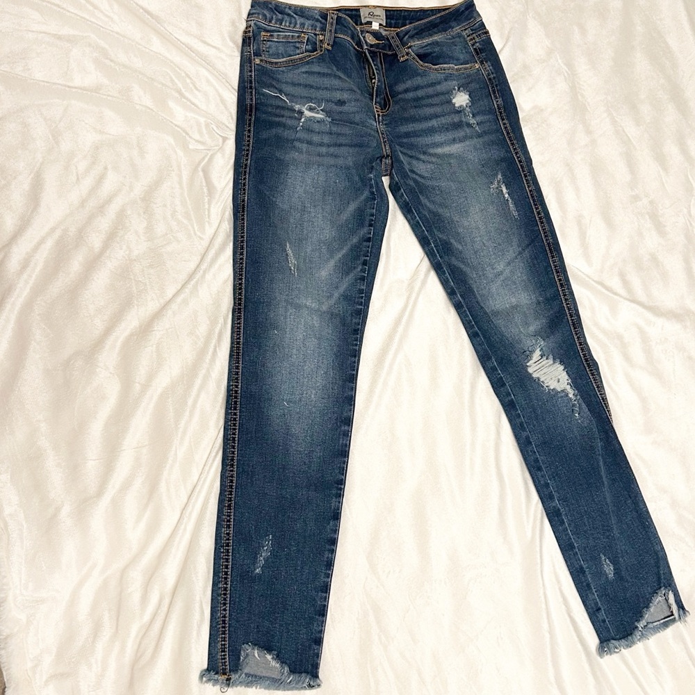 NWOT- A2 Distressed Denim Blue Jeans w/ frayed hem